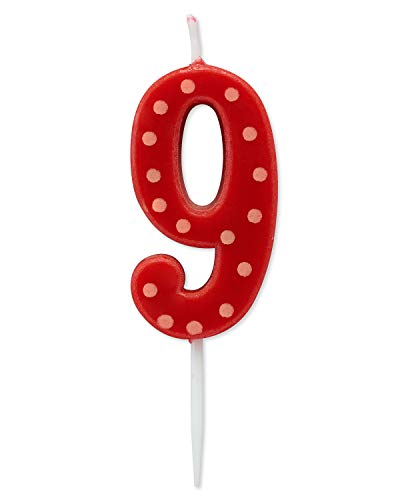 Image of Papyrus Number 9 Birthday Candle, Red Polka Dots (1-Count)