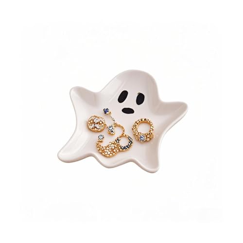 Yzikema Bandeja de joyería para mujer, bonita bandeja de cerámica de fantasma, bandeja de almacenamiento de joyas, pequeña bandeja decorativa para dormitorios y salas de estar
