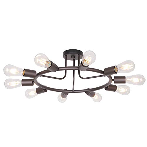 BONLICHT Modern Sputnik Chandelier Oil-Rubbed Bronze 10-Light Mid Century Semi Flush Mount Ceiling Light Fixture Retro Chandelier Lighting for Living Room Dining Room Bedroom