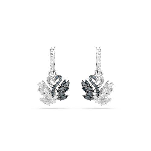 Swarovski Swan drop earrings, Swan, Black, Rhodium finish2