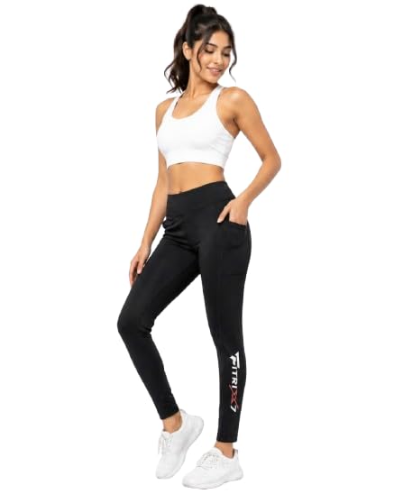 Image of Women's High-Waist Yoga Legging with Dual Side Pockets, Flattering Contoured Fit, Black