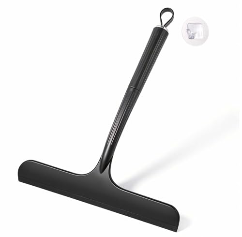 Oderra Raclette Douche et Vitre en Silicone/TPR, Raclette de Sol - Accessoire Salle de Bain Professionnel pour Miroir, Carrelage, Nettoyage sans Traces - 24 cm Noir avec...