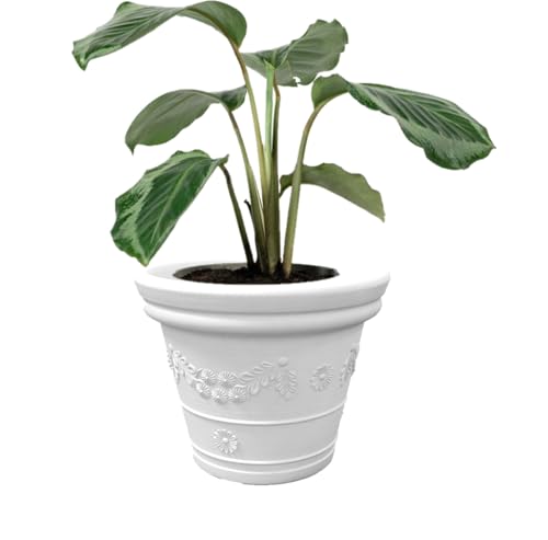 Kloris Vaso Tradizionale Fioriera Tonda Circolare con Festone TONDO FESTONATO 40 BIANCO polietilene diametro esterno cm 40 altezza e profondità cm 35 SOTTOVASO INCLUSO