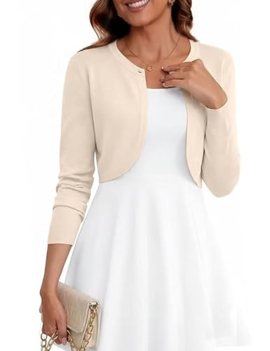 Image of Women's Cropped Cardigan Sweater Long Sleeve Knit Bolero Open Front Shrug for Dresses, S-XL