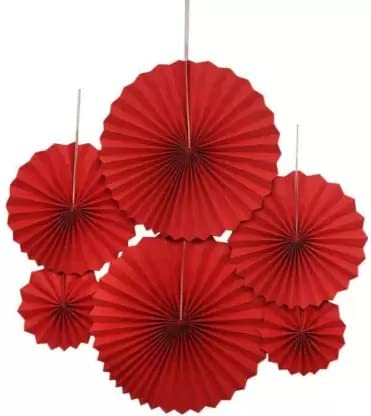 Selibration Hanging Paper Fans Decoration Set of 6pcs (Red) for Birthday, Anniversary, Baby Shower, Garden, Wedding, Christmas, Diwali Festival Decoration, Party and Event Supplies