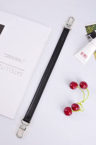 Image of Genuine Leather Plain Strap Replacement Top Handle Leather Strap for Handbag (Black-Silver Lock, 14.5 in)