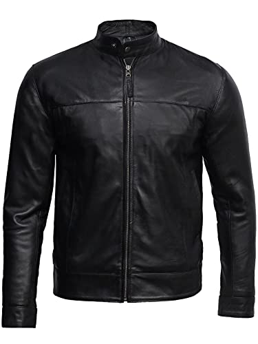 BRANDSLOCK Mens Leather Biker Jacket Black Vintage Look Biker Style Crinkle Retro2