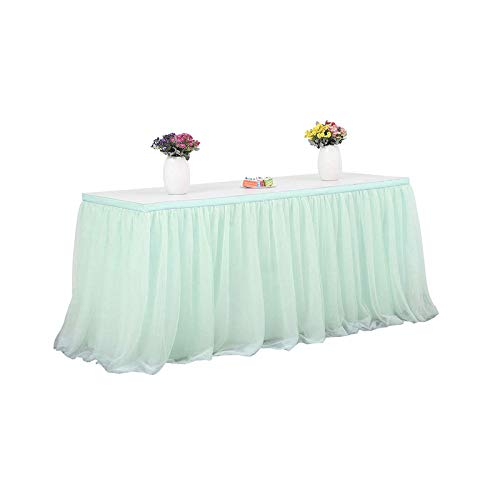 Xiang Ru TuTu Falda de mesa de tul con gancho y bucle para baby shower, princesa, cumpleaños, boda, verde menta, 15 x 76 cm Cover