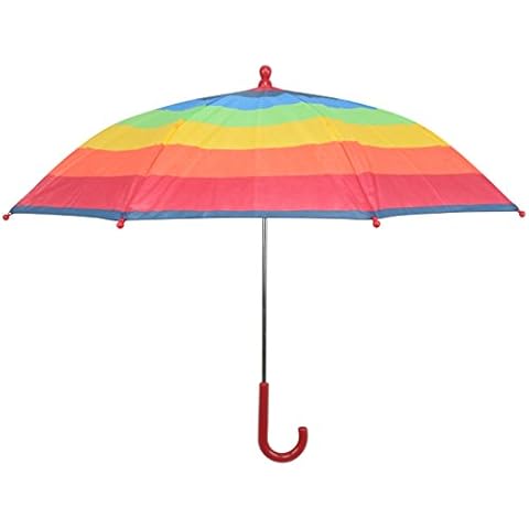 Atino Childrens Multi Striped Umbrella with Crook Handle Red Cover