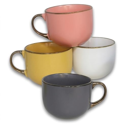 Set de 4 Tazones de Cerámica de 500 ml con Diseño Elegante y Tacto Suave - Ideal para Café, Té y Bebidas Calientes | Juego de Tazas Resistente y Aptas para Microondas y Lavavajillas - No Pierden Color