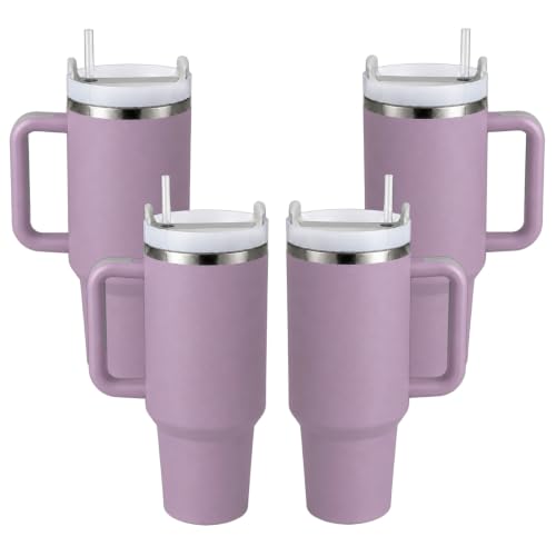 Image of Pandance 4 Pack 40 oz Tumbler with Handle and Straw Bulk, Purple