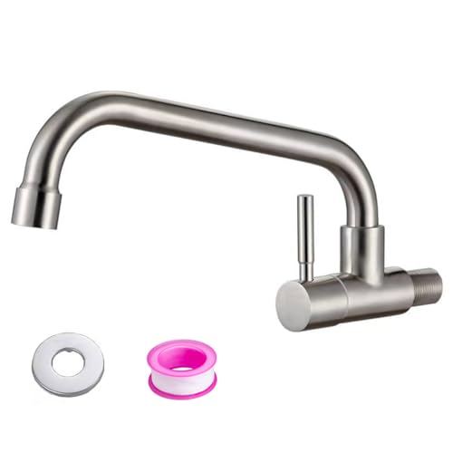 Moderno grifo giratorio de agua fría montado en la pared, grifo de fregadero de cocina de acero inoxidable