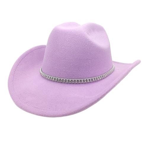 Chapeau de cowboy à strass brillants avec large bord en daim élégant