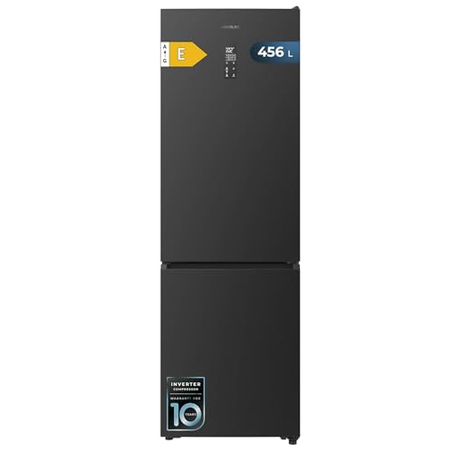 Cecotec Frigorífico Combi 456L Total No Frost Bolero CoolMarket Combi 456 Dark E. Altura 201cm y 59,5cm Ancho, MAX INSIDE con VIP Tech, Compresor Inverter Plus, Bajo Consumo, Bandejas Cristal, Dark