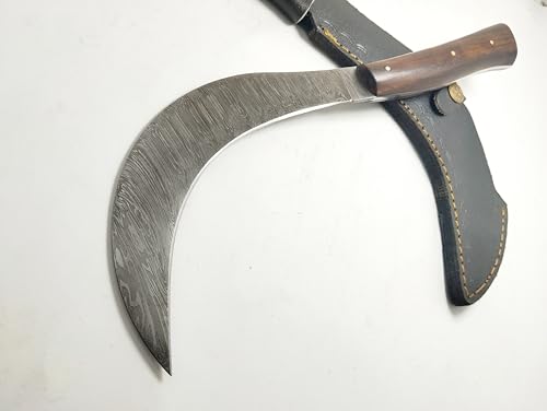 KKI Hand Crafted Damascus Steel Scythe knife, Damascus Sickle, Formar Use, Outdoor, EDC, Garden Tool, Harvesting, Sickle Blade, Home and Garden Care, Best Gift (SKL)