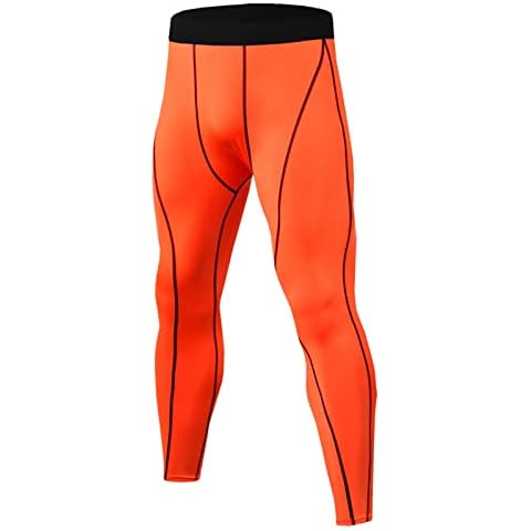 Yishengwan Kompressionshose Herren Lang Sport Leggings Schnelltrocknende Funktionsunterhose Laufhose Tights für Männer Orange 3XL Cover