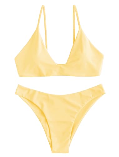 Image of ZAFUL Women's Tie Back Padded High Cut Bralette Bikini Set Two Piece Swimsuit