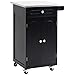 HOMCOM Chariot de Service desserte de Cuisine à roulettes Multi-rangements 1 tiroir Placard 2 Portes avec étagère Porte-torchons MDF Noir Acier Inoxydable