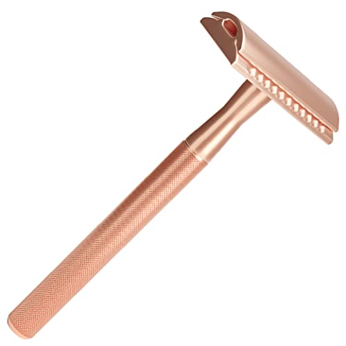 Double Edge Safety Razor for Women, Safety Razor with 10 Blades, Women Razor, Fits All Double Edge Razor Blades, Plastic Free (Rose Gold)