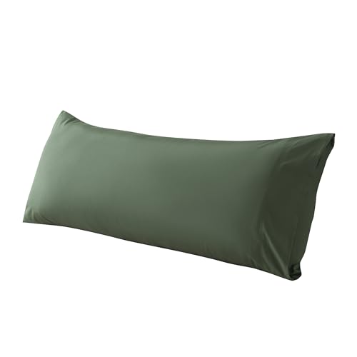 WhatsBedding Body Pillow Cover Cotton Fabric Long Pillowcase Breathable & Skin-Friendly Envelope Closure - Olive Green (20x54 inch)