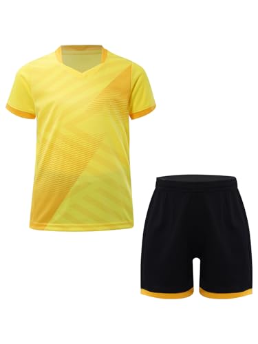 Kids Sport Shorts Sets Boys Football Sports Uniform Soccer Jersey T-shirt With Shorts Set Training Suits Yellow 15-16 Years