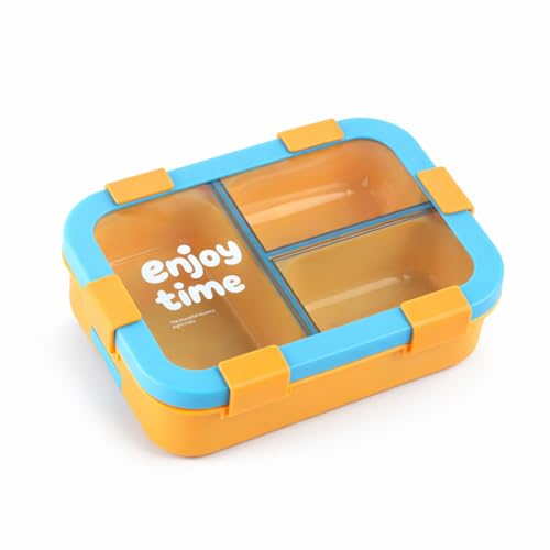 Image of Motka School Lunch Box 700ml with 3 Compartments & Spoon Fork Storage | Leak Proof, Easy Lock, BPA Free Meal Box Ideal for Kids, School Boys & Girls (Yellow)