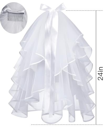 Girls First Communion Veils Set White Floral Wreath Veil Headpiece Pearl Bracelet Sock for 1st Communion Wedding3