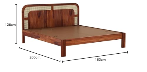 Image of Solid Sheesham Wood Queen Size Bed Without Storage for Bedroom Living Room | Wooden Double Bed Cot for Home Hotel | (Honey Finish-Emalyna, Queen Size)