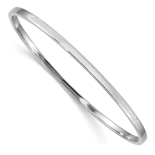 IceCarats 14K Solid White Gold 3mm Square Tube Slip On Bangle Bracelet