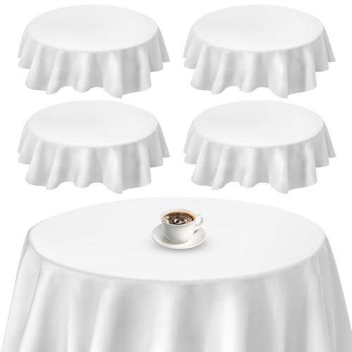 Lot de 4 nappes rondes de 213 cm - En polyester blanc - Moderne - Anti-taches et infroissables - Lavable - Pour salle à manger, jardin, mariage, extérieur