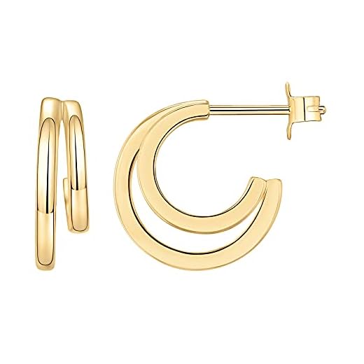 PAVOI 14K Yellow Gold Plated Double Hoop Earrings | Women's Trendy Huggie Earrings | Small Gold Hoop Earrings