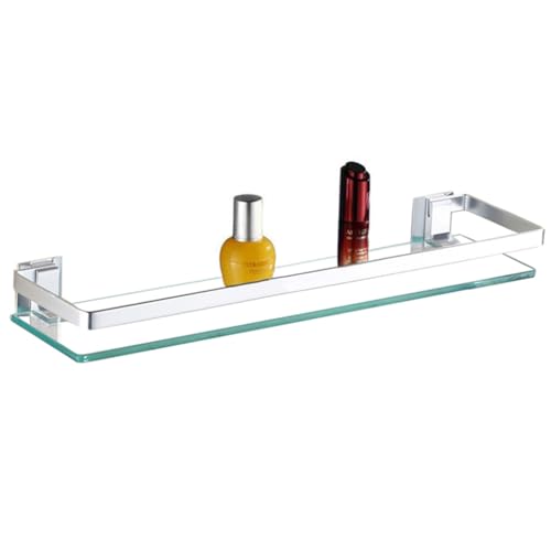 Mgchowue Badezimmerregal Glas Bad-Regal, Glasablage Wandregal 60 80cm Badezimmer Regal Badablage Ablageregal - mit Reling aus Chrom & 8mm Hartglas Badregal
