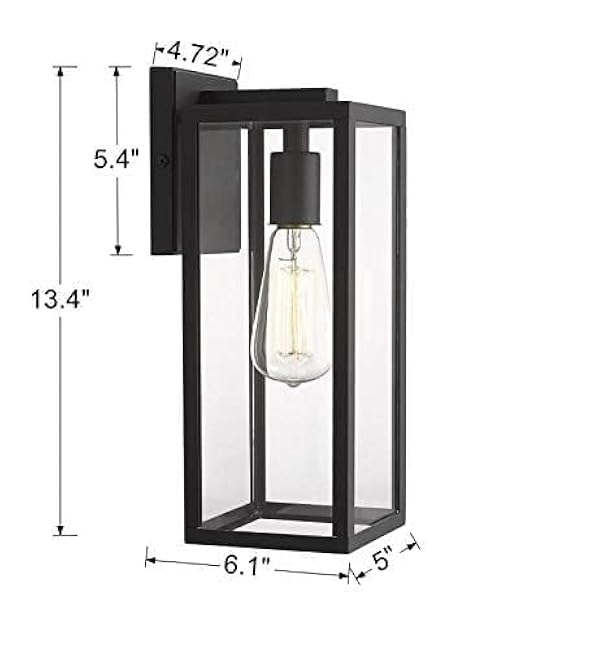 Bestshared Outdoor Wall Lantern, Anti-Rust Exterior Wall Sconce Light Fixtures, Front Door Mount Light, Outdoor Lighting Fixture, Black Wall Lamp with Clear Glass (Black, 2 Pack)