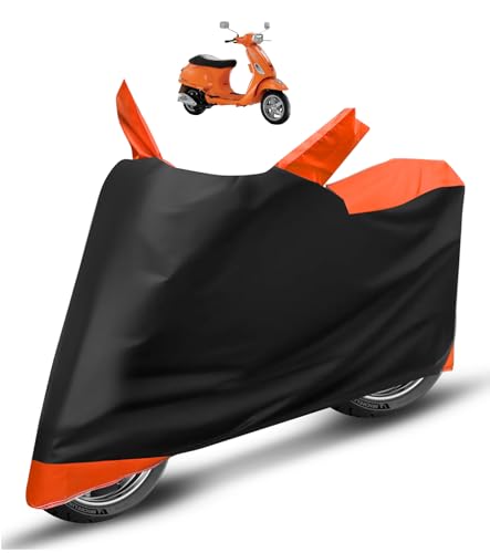 Image of Auto Hub Scooty Cover Compatible with Vespa SXL with Mirror Pocket, Dustproof, Heat Resistant, Triple Stitched, Vespa SXL Scooty Cover- Black, Orange