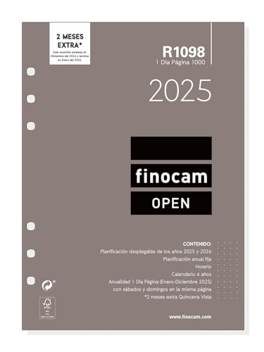 Finocam - Recambio Anual Open 2025 1 Día Página Enero 2025 - Diciembre 2025 (12 meses) Español