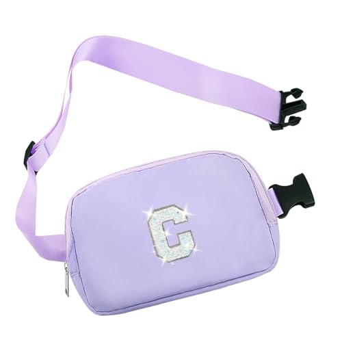 COSHAYSOO Purple Belt Bag Crossbody Initial Fanny Waist Pack Small Stylish Cross Body Purse for Tween Preteen Teenager Girls Niece Stepdaughter Trending Birthday Valentines Christmas Gift Letter C