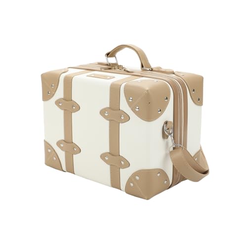 Vintage-Inspired White 2-Pack Hardside Trunk & Train Case With Brown Accents4