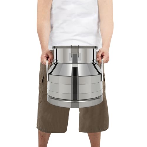Milk Can, 12 Liter 3.16 Gallon Stainless Steel Milk Pail, Heavy Duty Wine Pail Versatile Milk Can Wine Liquid Storage Milk Transport Can Tote Jug with Sealed Lid for Home, Kitchen