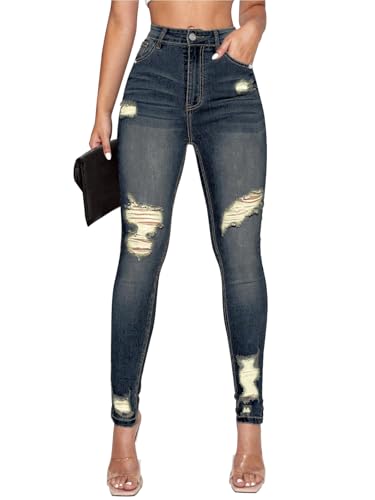 Image of KUNMI Women's Ripped Skinny Jeans Distressed Stretchy Denim Pants