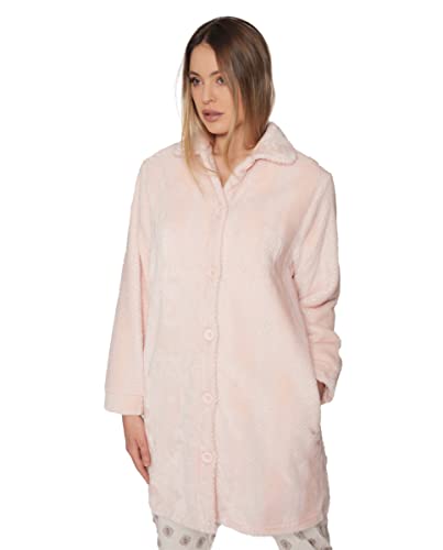 ADMAS CLASSIC Bata Mujer Invierno 100% Poliéster – Bata de Mujer Larga con Botones y Bolsillos en Tejido Jacquard Coral Suave, Calentita para Casa, Co