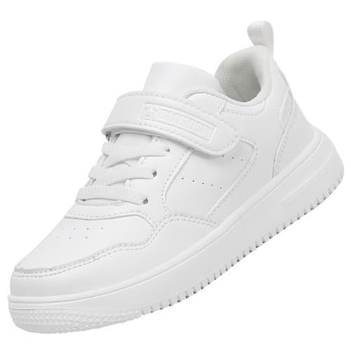 Dhinash Baskets Mode Garçon Fille Chaussures de Sport Enfant Chaussures de Running Chaussures de Tennis pour École et Loisirs Blanc Taille 31