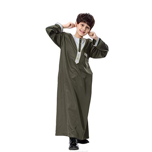 Kid Boys Eid Outfits Embroidery Long Sleeve Arabic Kaftan Robe Muslim Islam Thobe Toddler Boy Scarf Prayer Clothes