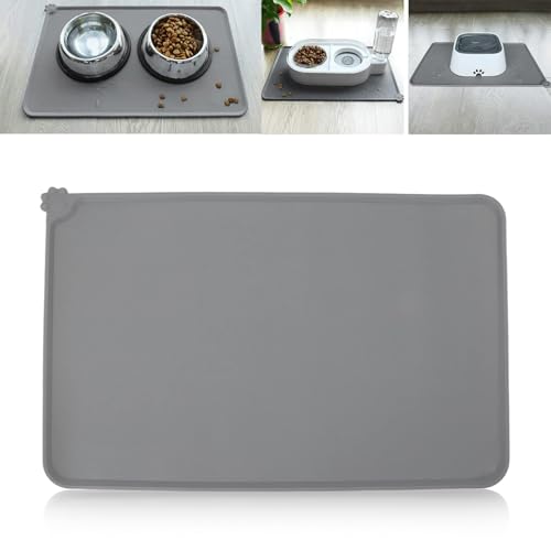 Futtermatten für Haustiere - 48 x 30cm Silikon Hunde Katzen Napfunterlage, Haustierfutter Matte mit Erhöhten, wasserdichte und rutschfeste, Leicht zu reinigen Katzennapf Futtermatten für Hunde Katzen