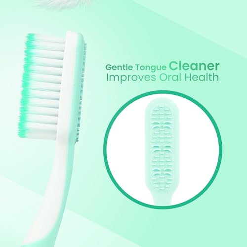 Image of Enshine Advance Clean+ Soft Toothbrush for Adults - Pack of 4 | Ultra Soft Tapered PBT Bristles | Tooth Brush Set with Non-Slip Grip | Manual Toothbrushes for Sensitive Gums & Enamel | Sea Green Color
