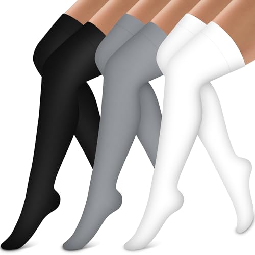 Image of Bluemaple Thigh High Compression Socks for Women and Men Circulation(3 Pairs) Over the Knee-Best Support for Running,Travel
