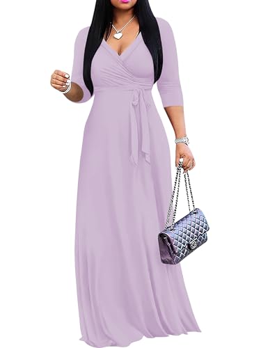 Image of PinkPatty Women's Plus Size Maxi Dresses Casual Flowy 3 /4 Sleeves Dress Printed Vacation Dress for Daily Wear with Belt