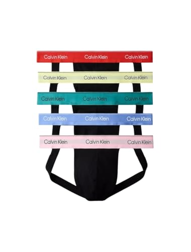 Calvin Klein Men's Pride Cotton Stretch 5-Pack Jock Strap - NB4228 (Black/Bayou/Glacier/Molten/Pale Lime Yellow/Buff Pink, Small)