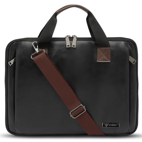 Image of VISMIINTREND Laptop Briefcase Messenger Shoulder Office Hand Bags for Men Women | Fits 13 inch /14 inch /15.6 Inch Laptops, Macbook | Vegan Leather | Corporate Gifts