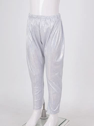 Girls Kids Sequin Metallic Elastic Waistband Trousers Little Boys Hip Hop Jazz Streetwear Dance Sports Trousers Silver 15-16 Years4