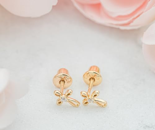 Cherished Moments Girl's 14K Dainty Gold-Plated or Sterling Silver Infinity Cross Earring with CZ and Screw Back4